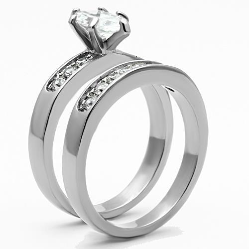 Elegant Women Stainless Steel Ring with Clear Cubic Zirconia, high-polished finish, showcasing its stunning design.