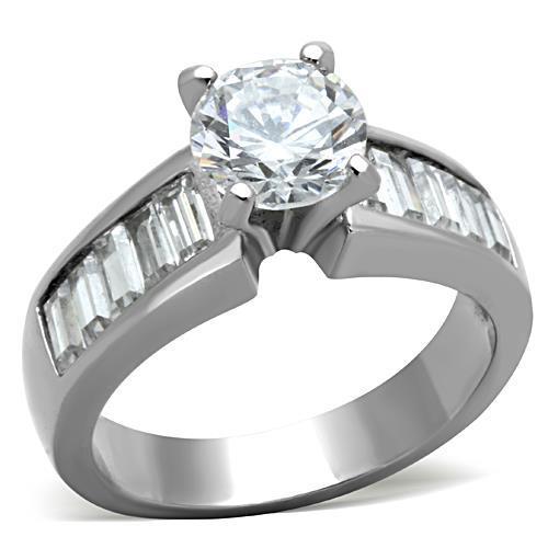 Elegant Women Stainless Steel Ring with Clear Cubic Zirconia, high-polished finish, showcasing its shine and beauty.