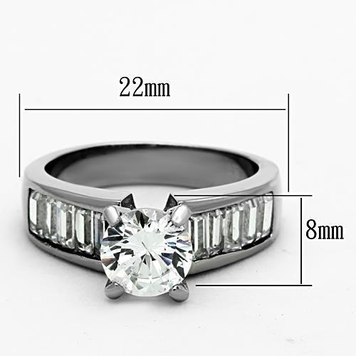 Elegant Women Stainless Steel Ring with Clear Cubic Zirconia, high-polished finish, showcasing its shine and beauty.