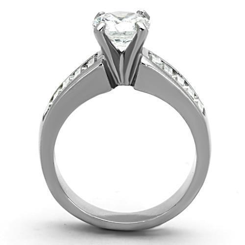 Elegant Women Stainless Steel Ring with Clear Cubic Zirconia, high-polished finish, showcasing its shine and beauty.