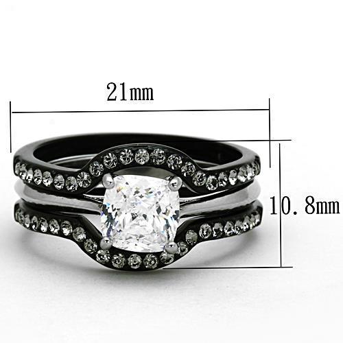 Elegant two-tone stainless steel ring with clear cubic zirconia stones, perfect for women.