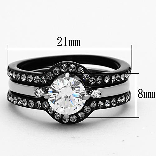 Elegant two-tone stainless steel ring with cubic zirconia accents, designed for women.