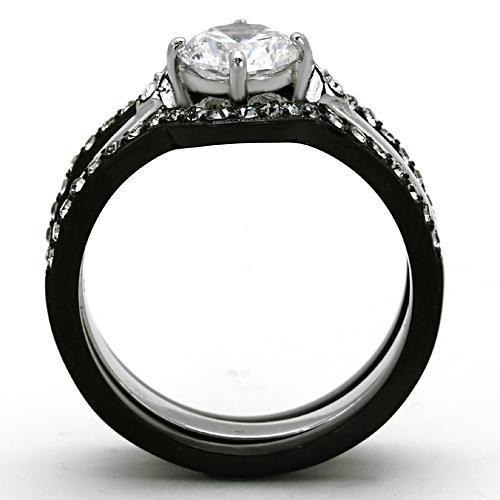 Elegant two-tone stainless steel ring with cubic zirconia accents, designed for women.