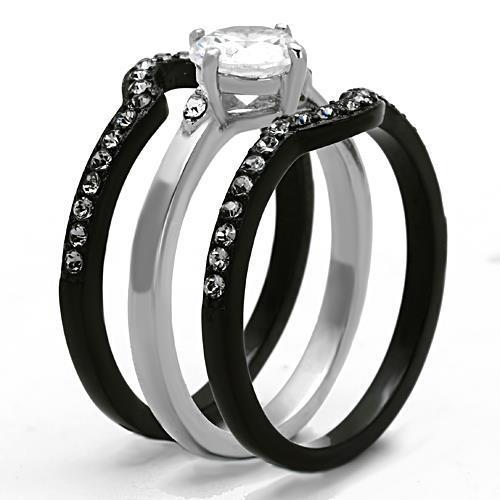 Elegant two-tone stainless steel ring with cubic zirconia accents, designed for women.