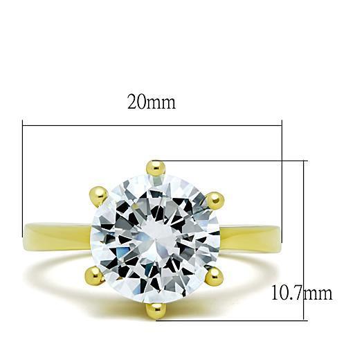 Women Stainless Steel Cubic Zirconia Ring with IP Gold plating and clear stones, showcasing its elegant design.