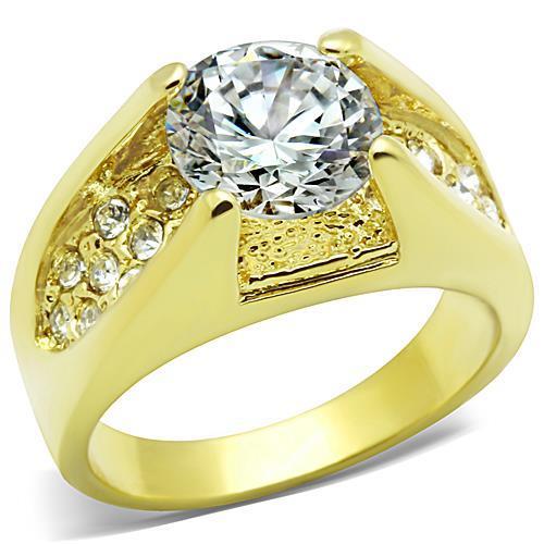 Elegant women's stainless steel ring with cubic zirconia and IP gold plating, showcasing a luxurious design.