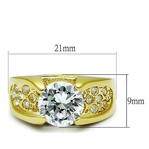 Elegant women's stainless steel ring with cubic zirconia and IP gold plating, showcasing a luxurious design.