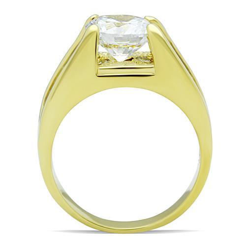 Elegant women's stainless steel ring with cubic zirconia and IP gold plating, showcasing a luxurious design.