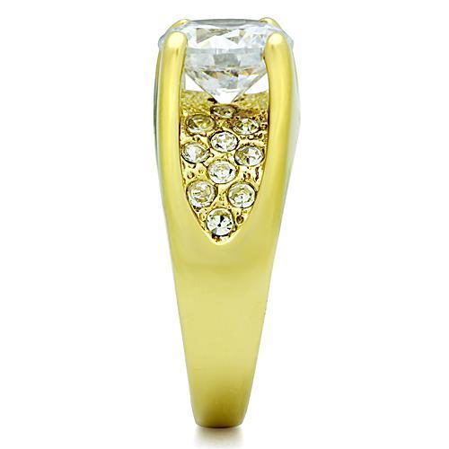 Elegant women's stainless steel ring with cubic zirconia and IP gold plating, showcasing a luxurious design.