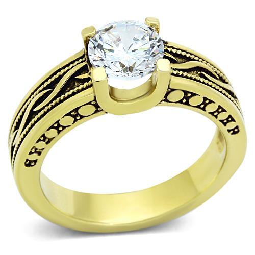 Elegant Women Stainless Steel Ring with Cubic Zirconia and IP Gold Finish