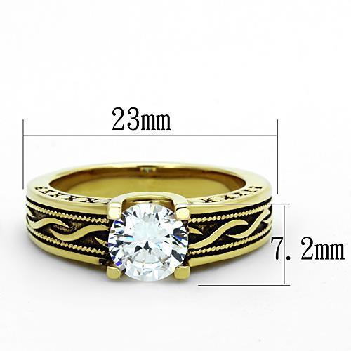 Elegant Women Stainless Steel Ring with Cubic Zirconia and IP Gold Finish