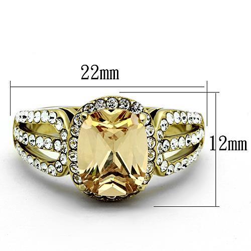 Elegant Women Stainless Steel Ring with Champagne Cubic Zirconia and IP Gold Plating.