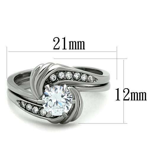 Elegant Women Stainless Steel Ring with Clear Cubic Zirconia, featuring a high-polished finish and round design.