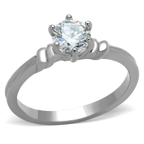 Women Stainless Steel Ring with Clear Round Cubic Zirconia, high-polished finish, elegant design.