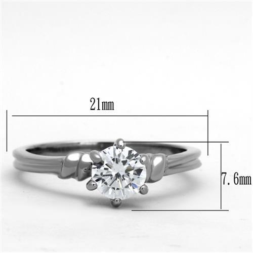 Women Stainless Steel Ring with Clear Round Cubic Zirconia, high-polished finish, elegant design.