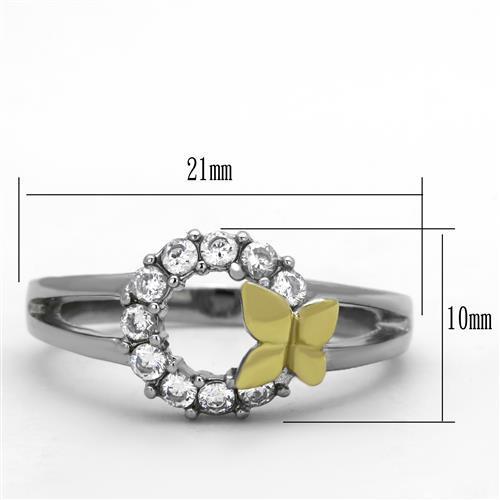 Elegant Women Stainless Steel Cubic Zirconia Ring with two-tone gold plating and sparkling clear stones.