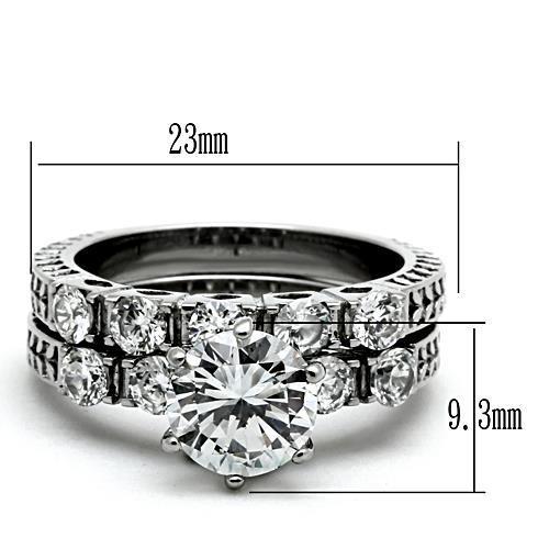 Elegant Women Stainless Steel Ring with Clear Cubic Zirconia, showcasing a high-polished finish and round design.