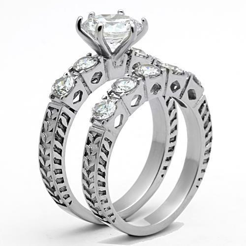 Elegant Women Stainless Steel Ring with Clear Cubic Zirconia, showcasing a high-polished finish and round design.