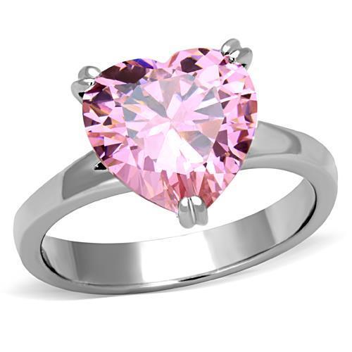 A stunning women's stainless steel ring featuring cubic zirconia stones in a rose heart design, showcasing its high polished finish.