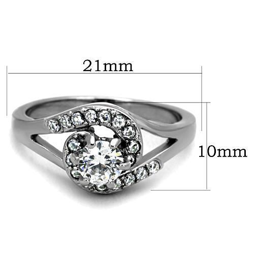 Elegant Women Stainless Steel Ring with Clear Round Cubic Zirconia, showcasing high-polished finish and modern design.