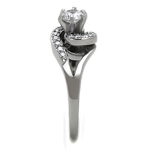 Elegant Women Stainless Steel Ring with Clear Round Cubic Zirconia, showcasing high-polished finish and modern design.