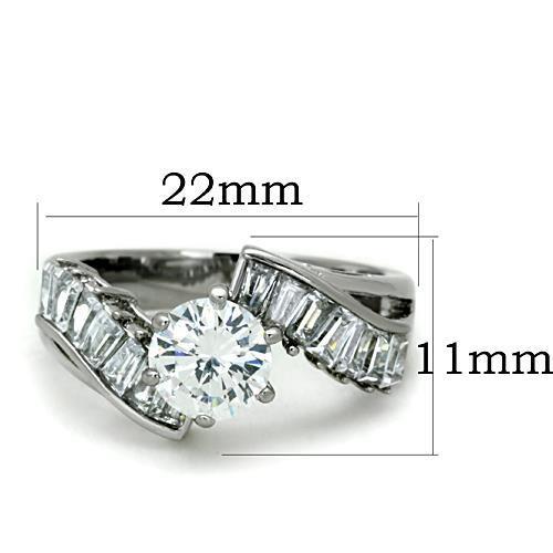 Elegant Women Stainless Steel Ring with Clear Cubic Zirconia Stones in Round Shape, High-Polished Finish