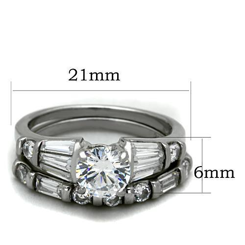 Elegant Women Stainless Steel Ring with Clear Round Cubic Zirconia, high-polished finish, showcasing its stunning design.