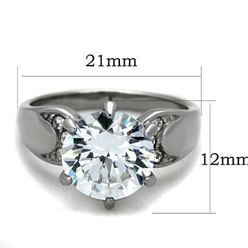 Elegant Women Stainless Steel Ring with clear cubic zirconia stones in a round setting, showcasing a high-polished finish.