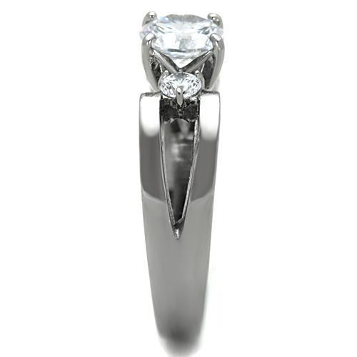 Elegant Women Stainless Steel Ring with Clear Cubic Zirconia Stones, featuring a high-polished finish and round design.