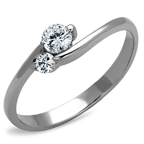 Elegant Women Stainless Steel Ring with Clear Cubic Zirconia Stones, showcasing a high-polished finish and timeless design.