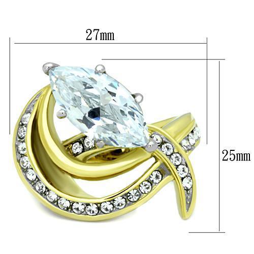 Elegant two-tone stainless steel ring with cubic zirconia stones, designed for women.