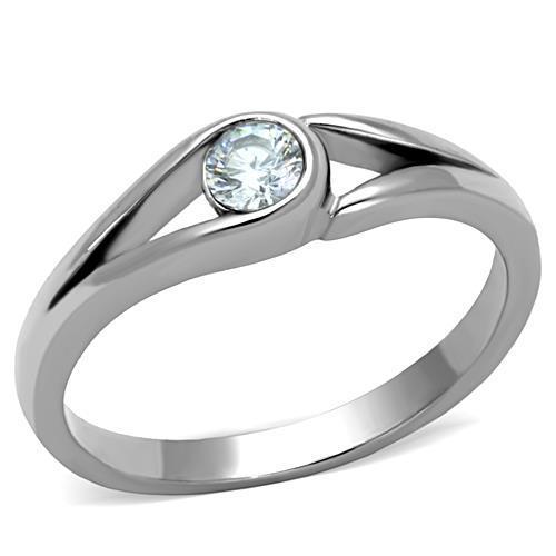 A beautiful women's stainless steel ring featuring clear cubic zirconia stones, showcasing a high-polished finish for a stunning look.