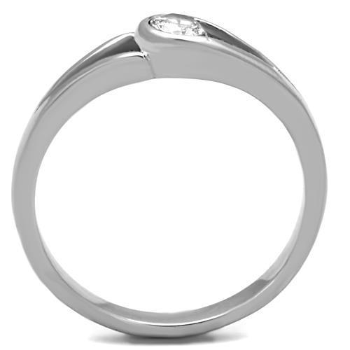 A beautiful women's stainless steel ring featuring clear cubic zirconia stones, showcasing a high-polished finish for a stunning look.