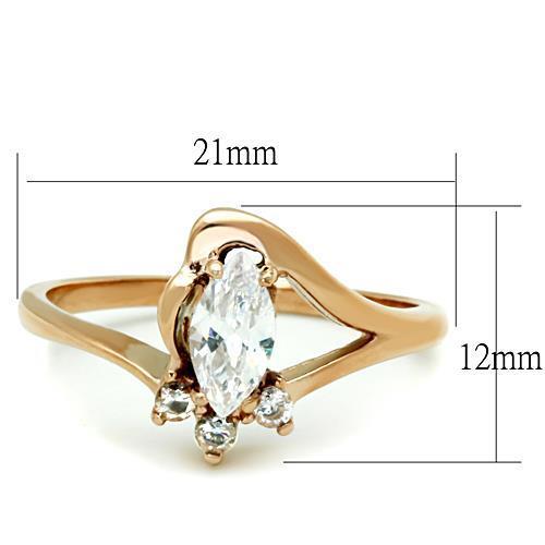 Women Stainless Steel Cubic Zirconia Ring in IP Rose Gold with sparkling clear stones.