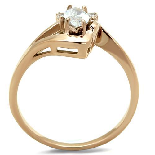 Women Stainless Steel Cubic Zirconia Ring in IP Rose Gold with sparkling clear stones.