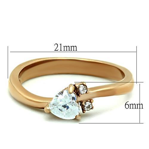 Women Stainless Steel Cubic Zirconia Ring in IP Rose Gold with clear stones, showcasing its elegant design and sparkling finish.