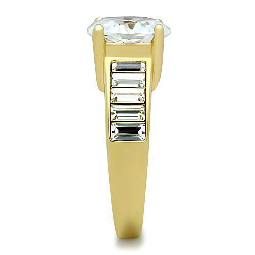 Women Stainless Steel Cubic Zirconia Ring TK1675 featuring clear stones and IP gold ion plating, showcasing elegance and durability.