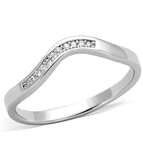 Elegant Women Stainless Steel Ring with Clear Cubic Zirconia, high-polished finish, showcasing its stunning design.