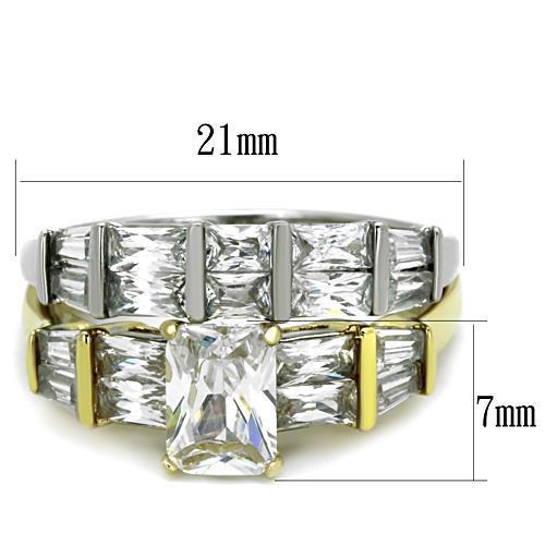 Women Stainless Steel Cubic Zirconia Ring TK1708 with two-tone gold finish and sparkling clear stones.