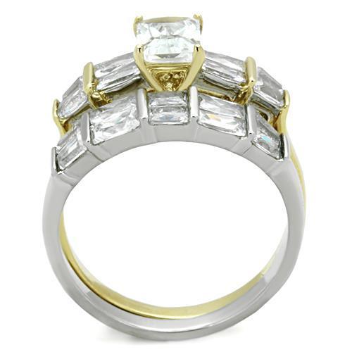 Women Stainless Steel Cubic Zirconia Ring TK1708 with two-tone gold finish and sparkling clear stones.