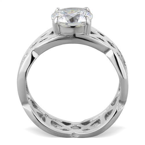 Women Stainless Steel Cubic Zirconia Ring TK1772 with high-polished finish and clear stones, showcasing elegance and durability.