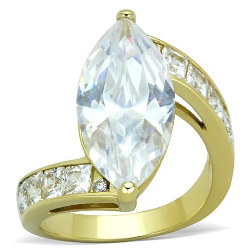 Women Stainless Steel Cubic Zirconia Ring TK1723 featuring clear stones and IP gold ion plating, showcasing elegance and durability.