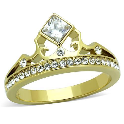 Elegant Women Stainless Steel Ring with Cubic Zirconia and IP Gold Plating, showcasing a sparkling design perfect for any occasion.