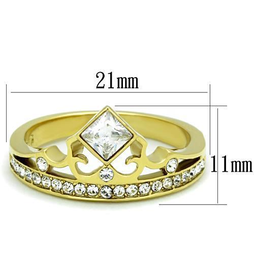 Elegant Women Stainless Steel Ring with Cubic Zirconia and IP Gold Plating, showcasing a sparkling design perfect for any occasion.