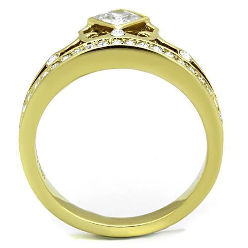 Elegant Women Stainless Steel Ring with Cubic Zirconia and IP Gold Plating, showcasing a sparkling design perfect for any occasion.