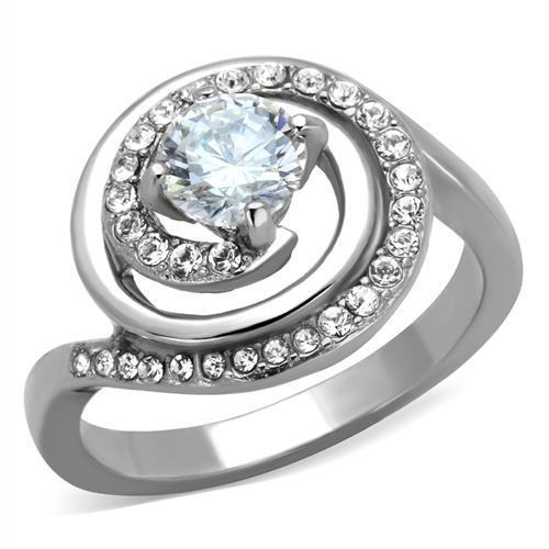 Elegant Women Stainless Steel Ring with Clear Cubic Zirconia Stones, high-polished finish, perfect for everyday wear.