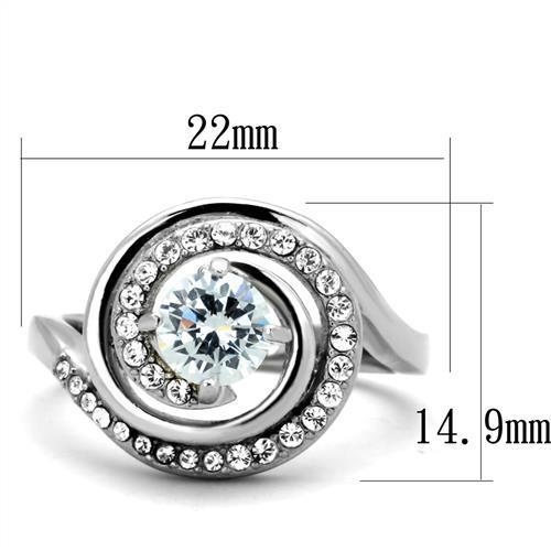 Elegant Women Stainless Steel Ring with Clear Cubic Zirconia Stones, high-polished finish, perfect for everyday wear.