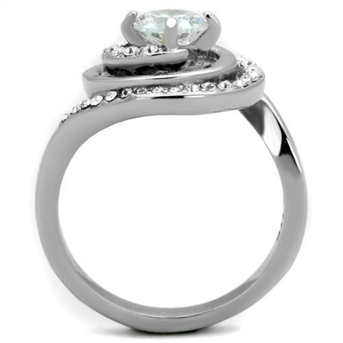 Elegant Women Stainless Steel Ring with Clear Cubic Zirconia Stones, high-polished finish, perfect for everyday wear.