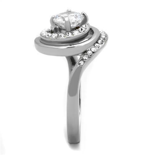 Elegant Women Stainless Steel Ring with Clear Cubic Zirconia Stones, high-polished finish, perfect for everyday wear.