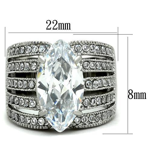 Elegant Women Stainless Steel Ring with Clear Cubic Zirconia, high-polished finish, showcasing its brilliance and modern design.